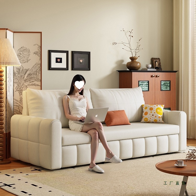 Cream Style Sofa Bed All-In-One Dual-Purpose Small Apartment Living Room Apartment Foldable Storage Pull-Out Bed Cat Claw Velvet Sofa