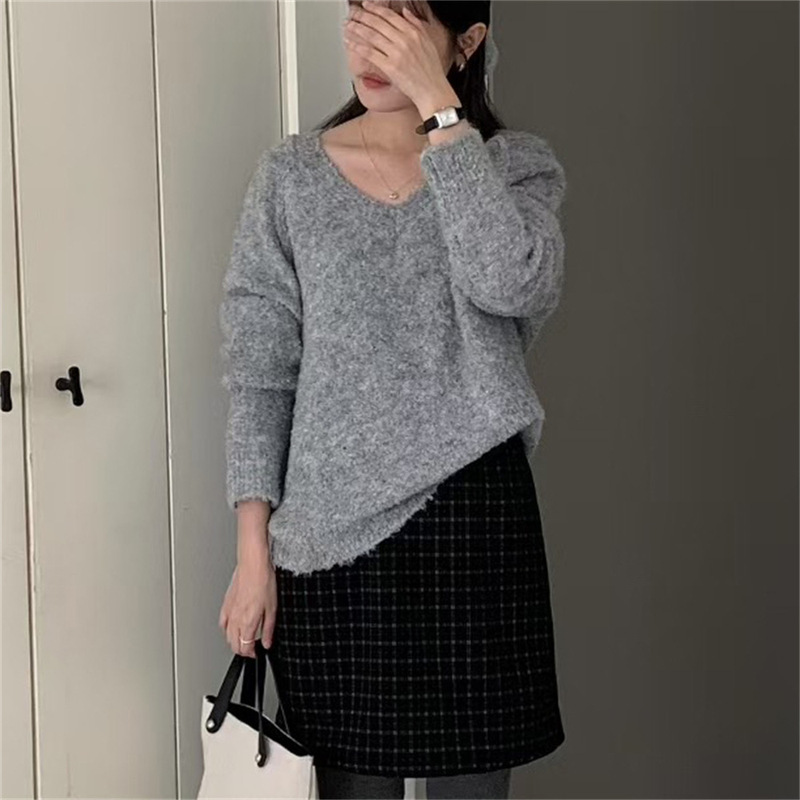 韩系温柔风V领毛衣女外穿秋冬新款软糯圈圈纱显瘦气质针织衫上衣|undefined