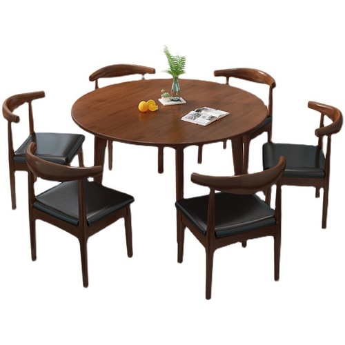 北欧全实木圆桌家用餐桌椅小户型1米现代桌椅组合洽谈圆形小桌子