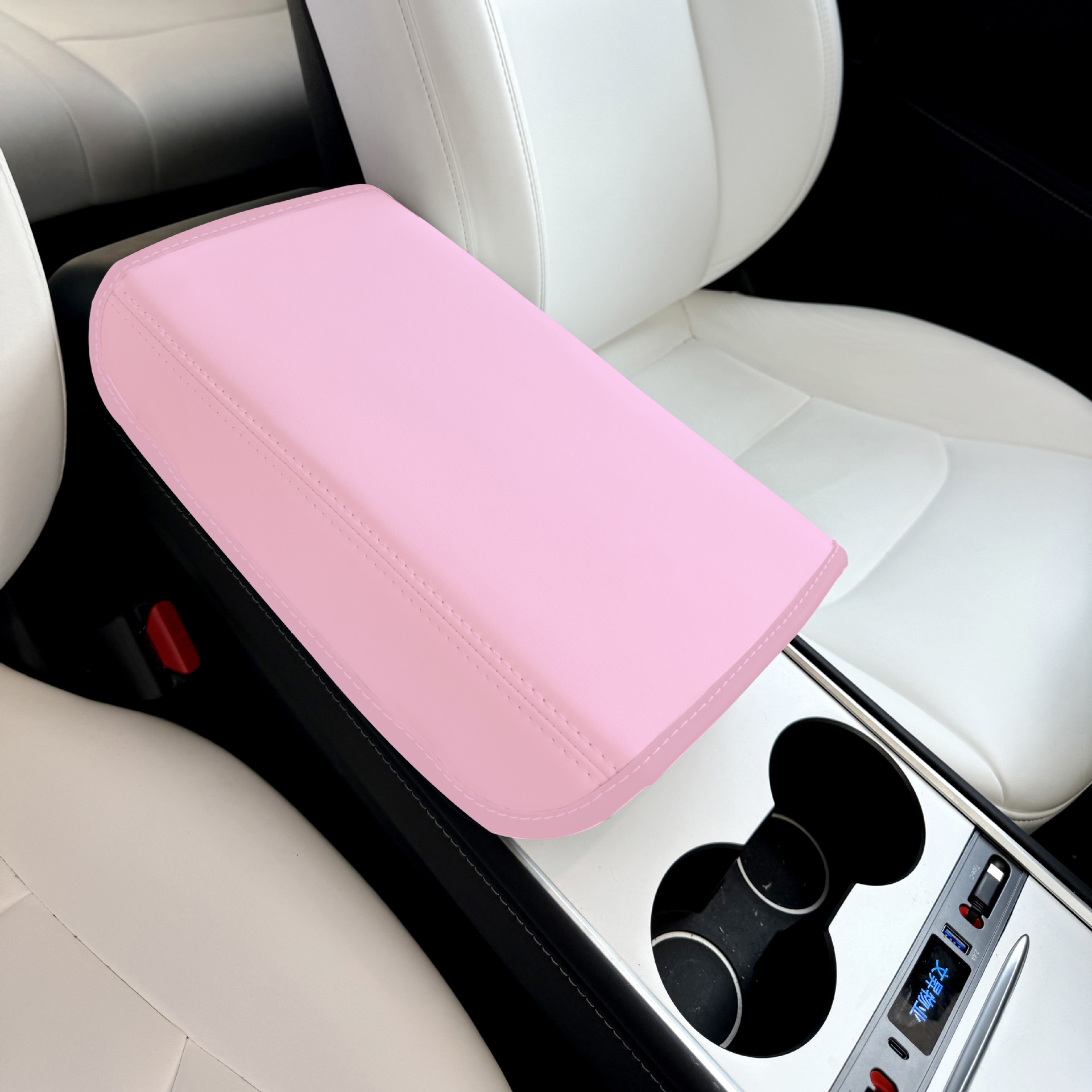 Armrest box pad, Tesla Tesla Model 3/Y - tesla-no-logo-pink
