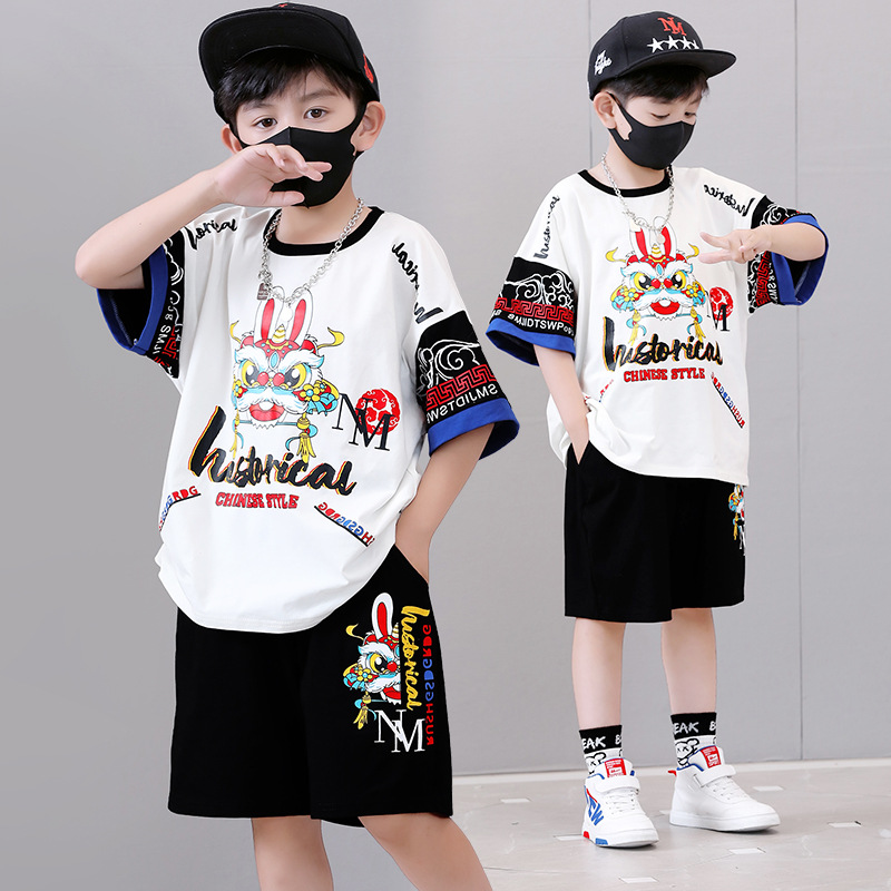 Νέο κορεατικό παιδικό πουκάμισο μεσαίου μεγέθους, μεγάλο, κοντομάνικο, μοντέρνο, σετ δύο τεμαχίων για αγόρια, καλοκαιρινό, κορεατικό, σετ_voghion.com