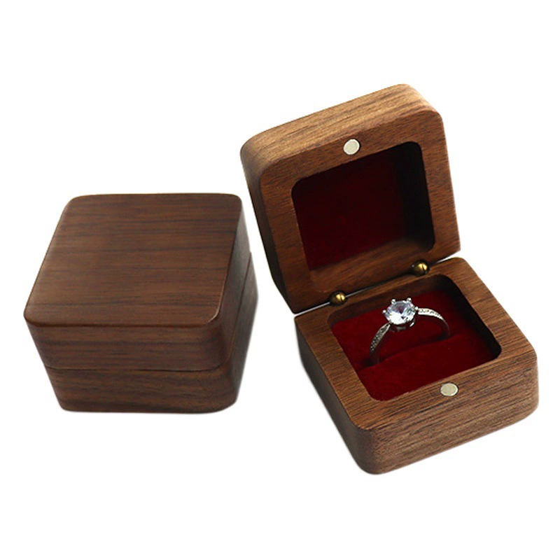 Фабрика оптом черный орех дерево ювелирная коробка Кольцо Коробка квадратная коробка деревянная коробка Упаковка коробка предложение свадебное кольцо подарочная коробка для женщин