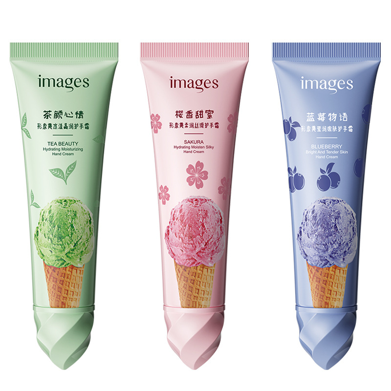 Crema de manos de belleza de imagen con regalo de mano hidratante cuidado de la piel hidratante fragancia no grasa helado crema de manos pieza pequeña
