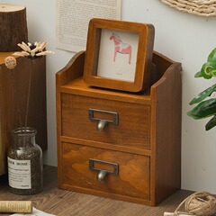桌面抽屜式收納盒分隔多層辦公室桌上小盒子書桌收納學生復古木質