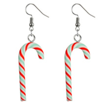 跨境欧美仿真软陶拐杖糖果圣诞节七彩条纹彩虹糖耳环