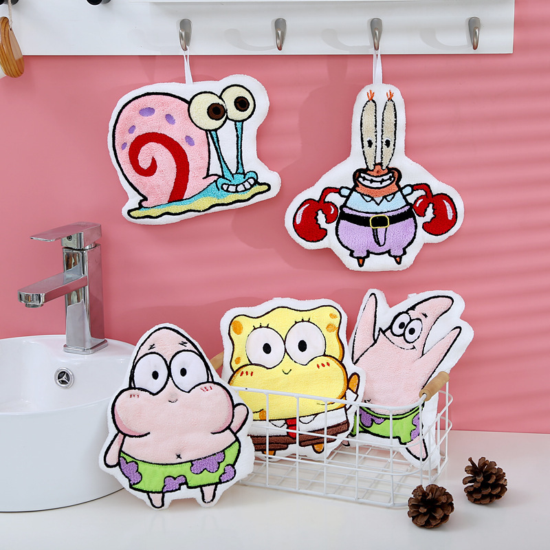 Cartoon Spongebob Squarepants Patrick Star Thickened Children's Hand Towel Cute Hanging Non-Smell Portable Soft Absorbent Towel