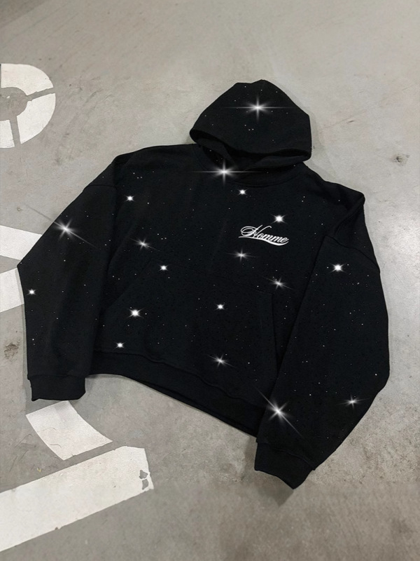 秋冬のパーソナライズされた新しいスタイルの星空ホットダイヤモンド男性と女性のプルオーバーレターフード付きスウェットシャツとスウェットパンツスーツトレンディなブランドイン|undefined