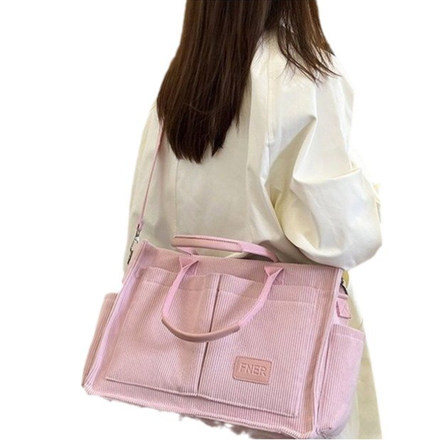 2024 새로운 코듀로이 숄더백 여성 캐주얼 올매치 대용량 핸드백 한국식 패셔너블 크로스 바디 캔버스 백
