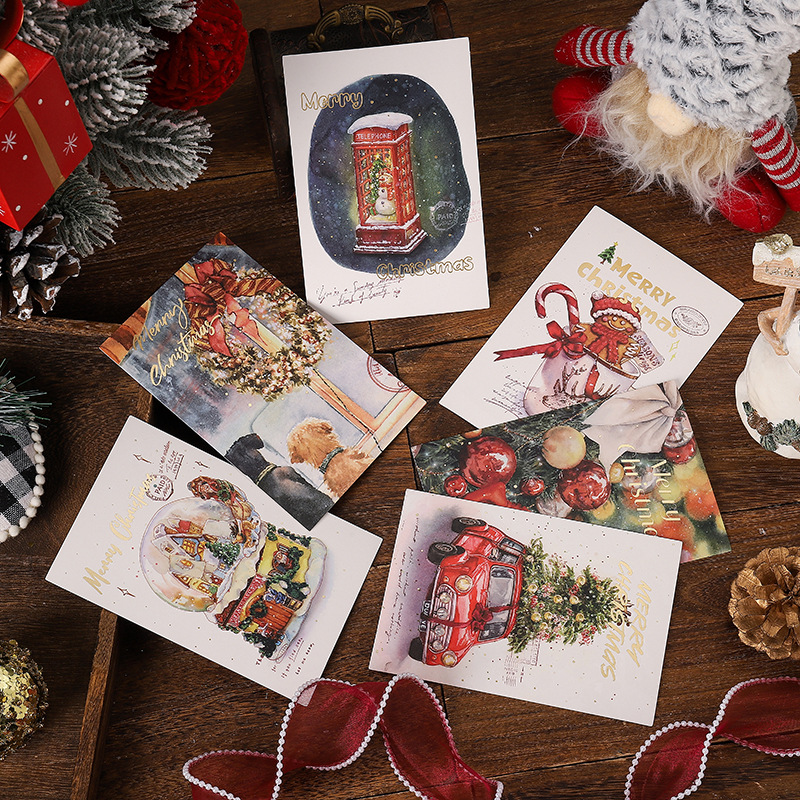 Nueva tarjeta de felicitación dorada de Navidad tarjeta postal floristería regalo para hornear tarjeta pequeña tarjeta de mensaje de bendición al por mayor de fábrica