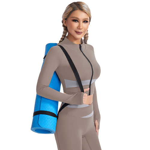 Long-sleeved fitness wear for women in autumn and winter, finger-baring sports blouse, quick-drying running zipper yoga wear jacket