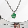 Green necklace stainless steel, brand pendant hip-hop style, sweater, chain, European style
