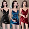 Irregular buttocks tight fitting low cut V-neck strap dress