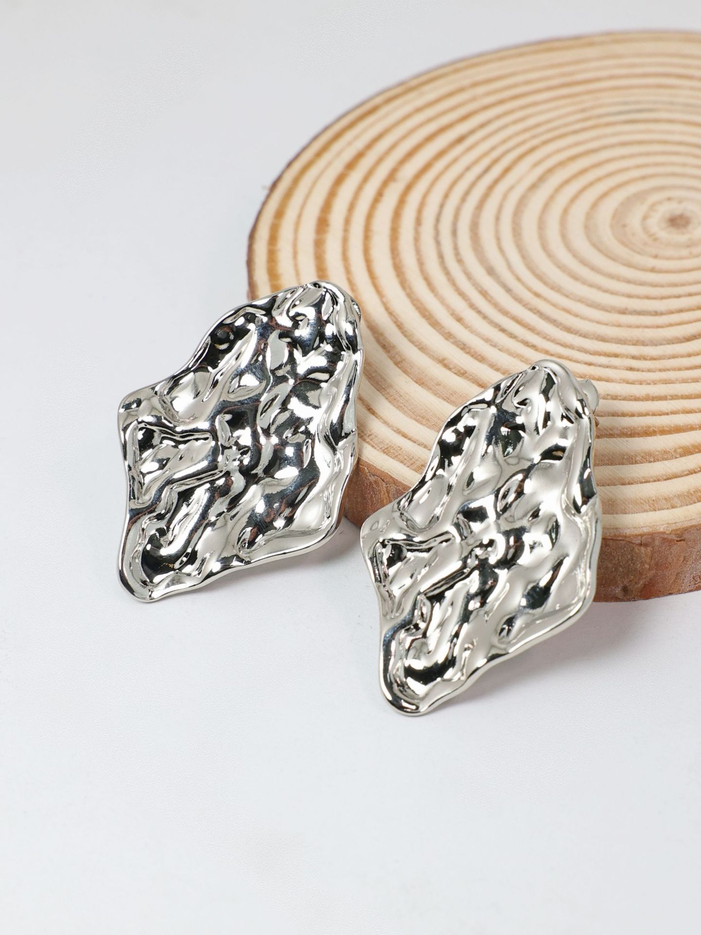 Personalised Lava Texture Stud Earrings In Stainless Steel Gold_voghion.com