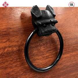 仿具古典铁门环拉手铸铁虎头大门响把手中式铜配件门装饰配饰