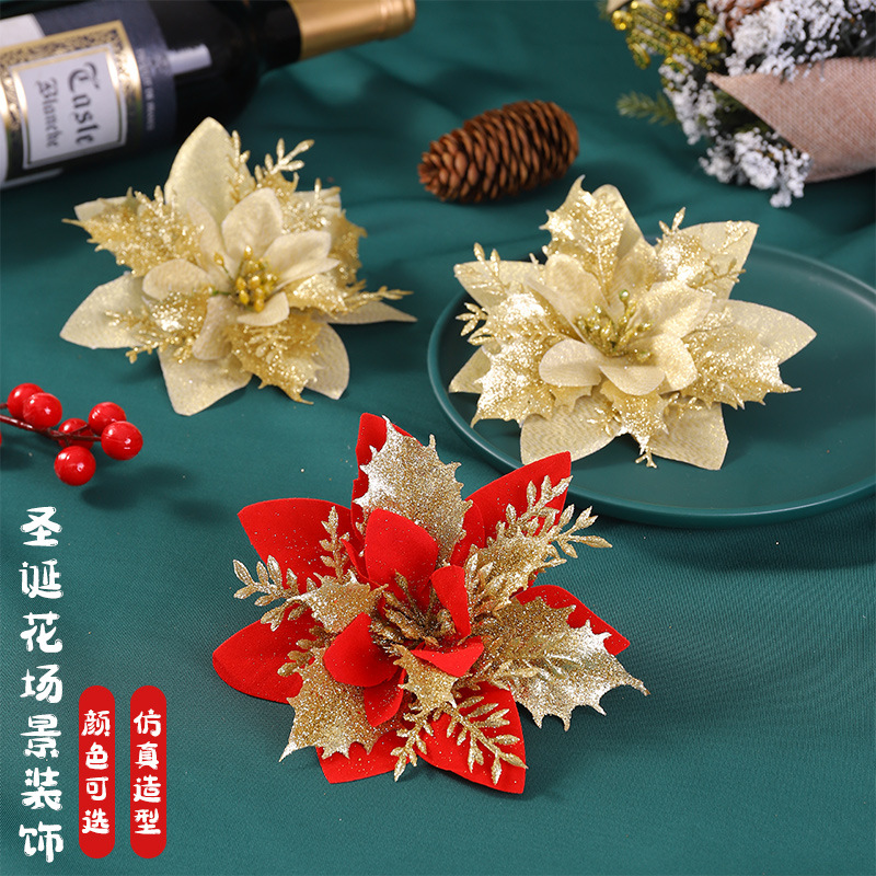 Cross-border popular flor artificial de Navidad 13cm suministros de decoración de flores de Navidad flor artificial decoración del árbol de Navidad flor