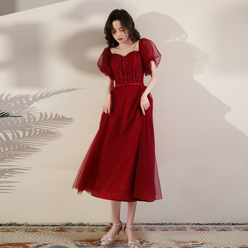Bride's Toast Dress for Pregnant Women 2026 New Style Burgundy High-End Evening Dress Plus Size Engagement Summer Petite Size