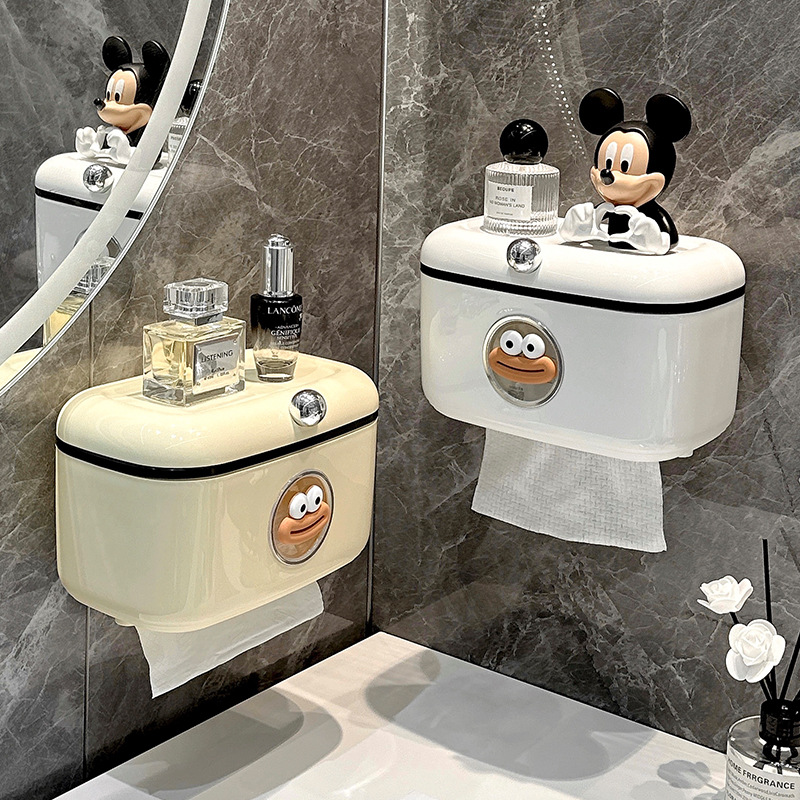 Caja de pañuelos para inodoros, caja de papel higiénico impermeable sin perforaciones montada en la pared, caja de dibujo creativa de alto valor para el baño