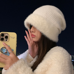冬季帽子女加绒加厚针织帽大头围显脸小毛线帽户外时尚百搭堆堆帽