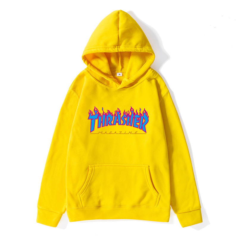 Cross-Border Autumn and Winter Blue Flame Men's Pullover Sweatshirt Thrasher Street Large Size Men's Top Hoodie