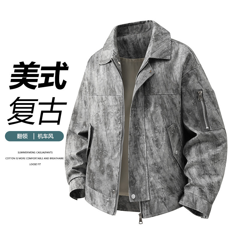 New 2025 Men's Lapel Jacket, Youth Outerwear, Small Oxford Horizontal Stripe Print, High-Quality Motorcycle Style, Suitable New 2025 Men's Lapel Jacket, Youth Outerwear, Small Oxford Horizontal Stripe Print, High-Quality Motorcycle Style, Suitable