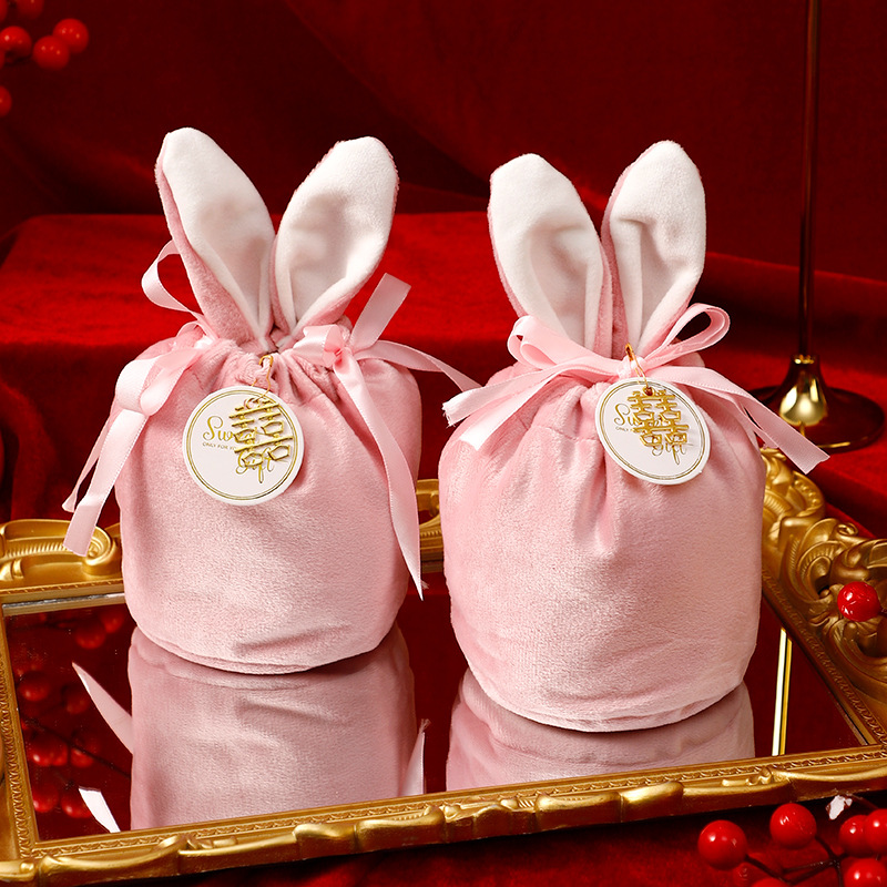 Nueva bolsa de dulces de terciopelo de orejas de conejo caja de regalo caja de dulces de boda caja de dulces de boda dama de honor regalo creativo