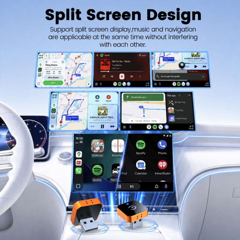 Cross-Border Hot-Selling Wired-To-Wireless Carplay Box Android Auto Two-In-One Car Connectivity Adapter