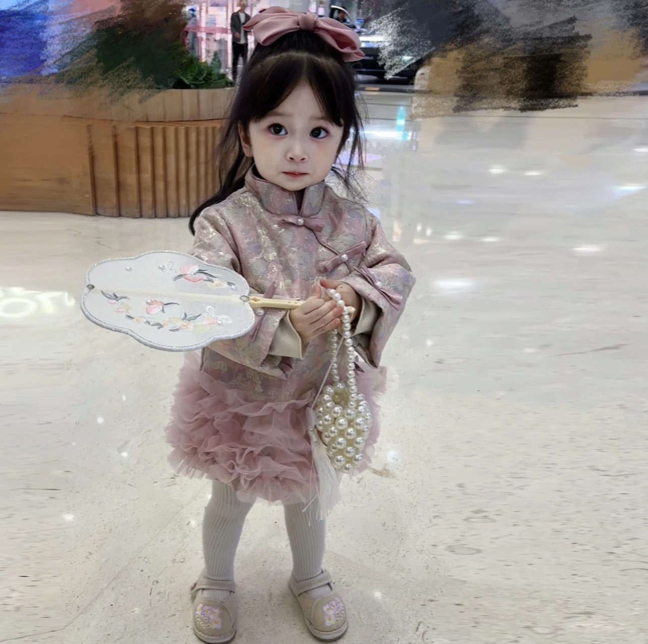 Niñas otoño y invierno nuevo cheongsam chino, vestido de mujer Tang, vestido de bambú chino de algodón extranjero, vestido de niña, pastel de malla cheongsam, falda de moda