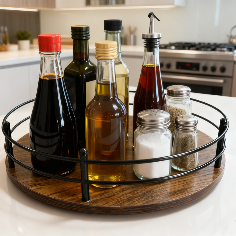 Kitchen Tray Multifunctional Round Rotatable Seasoning Bottle Storage Rack Fruit Snack Cosmetics Storage Rack