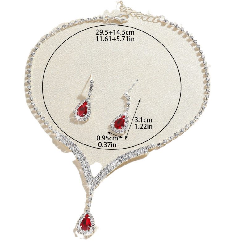 Hot sale creative design fashion diamond V neck water drop pendant versatile bridal earrings necklace three piece set_voghion.com