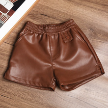 新款软皮女童皮短裤加绒加厚秋冬宽松阔腿短裤休闲软皮女宝宝皮裤