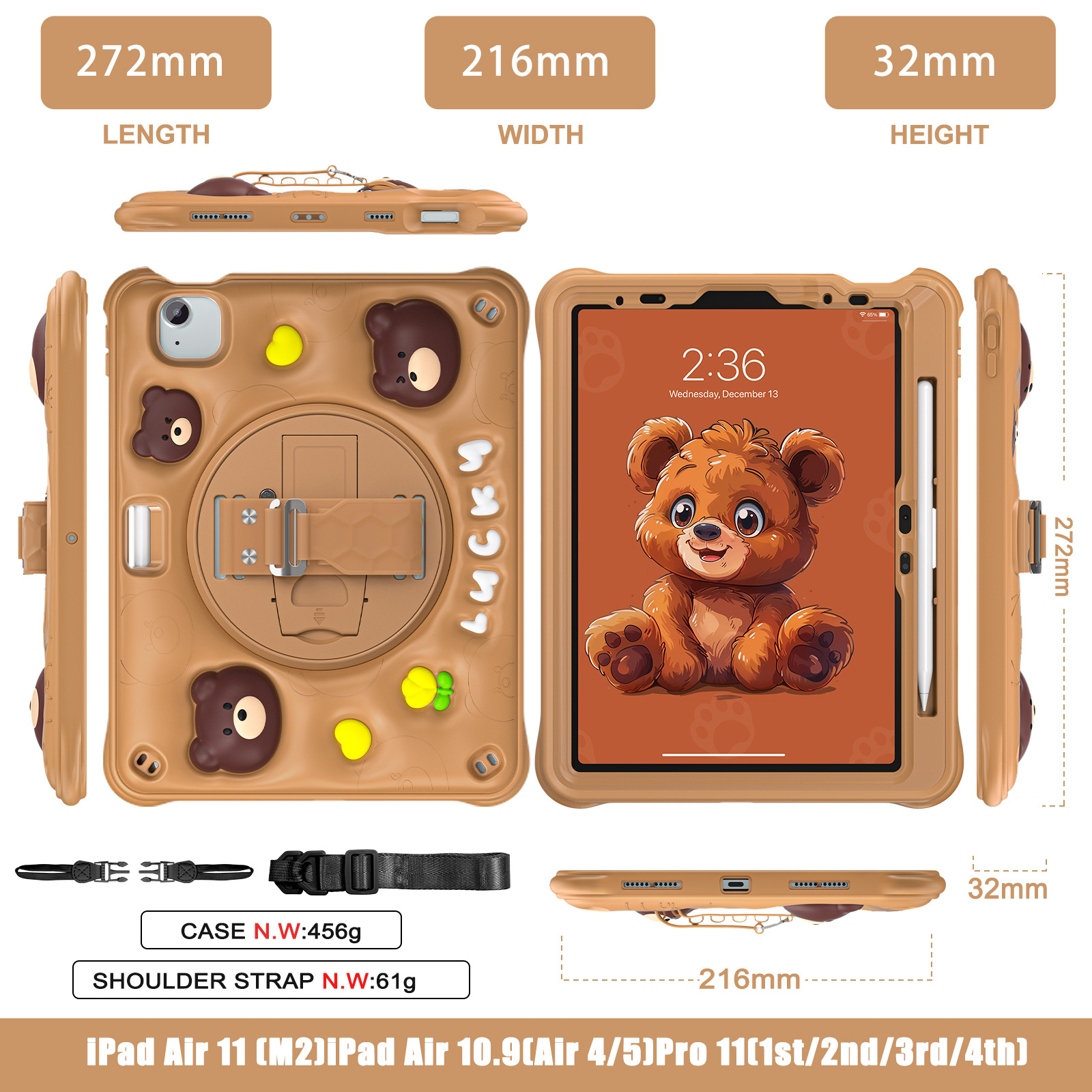Suitable for iPad Air4/5 10.9/Pro11 Anti-Fall Bear iPad Case Air 11 2025 M3