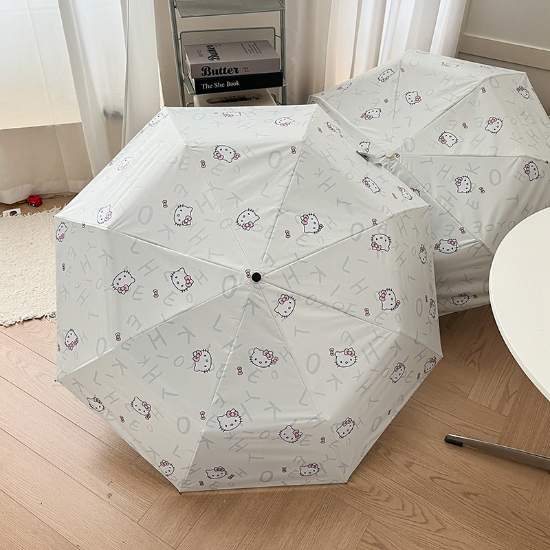 可爱卡通凯蒂猫自动雨伞女生黑胶防晒防紫外线折叠晴雨两用遮阳伞|undefined