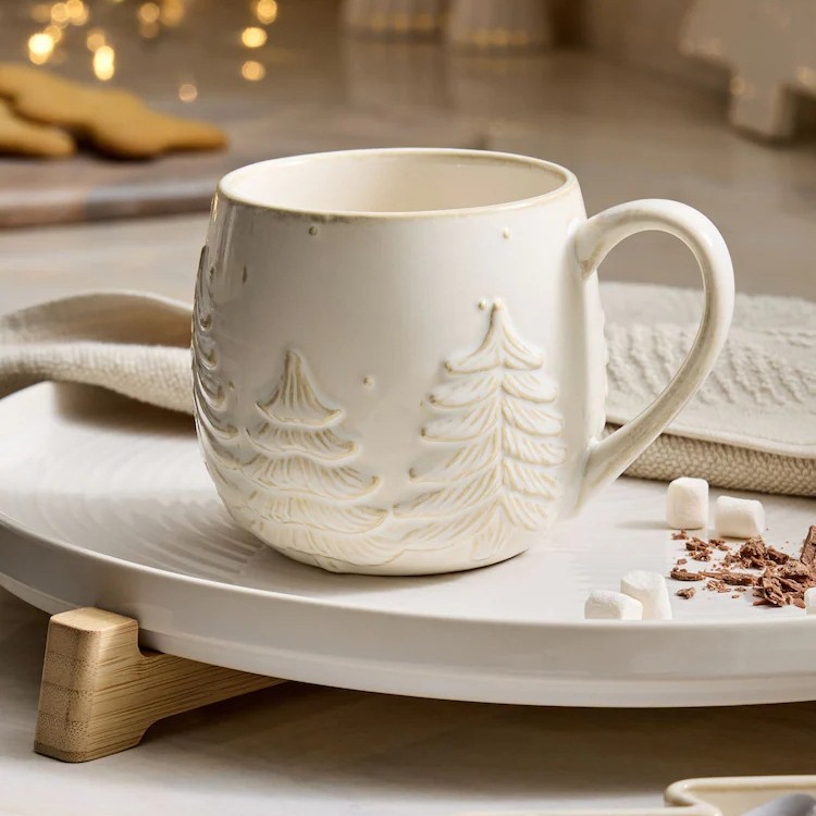 Taza de cerámica en relieve del árbol de Navidad simple ins de viento taza de Navidad taza de café de oficina en el hogar adornos con mango