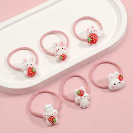 跨境temu儿童可爱草莓兔子卡通发圈宝宝高弹力皮筋女童扎发绳发饰