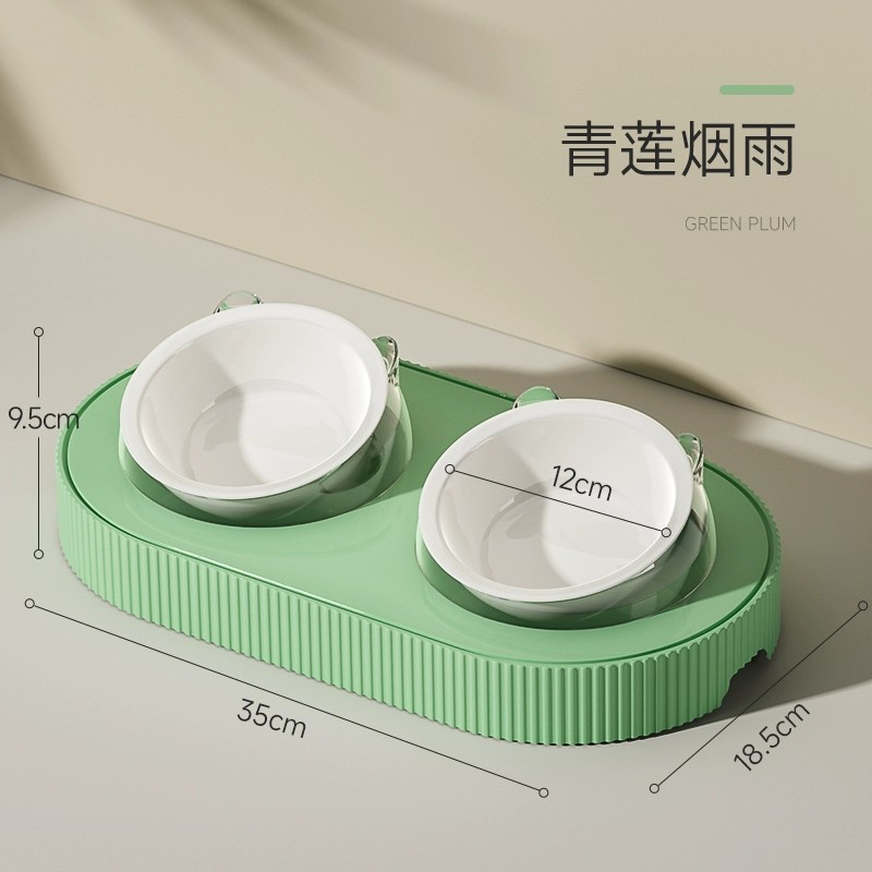 리틀 헤라클레스 고양이 그릇 세라믹 더블 그릇 [그린]