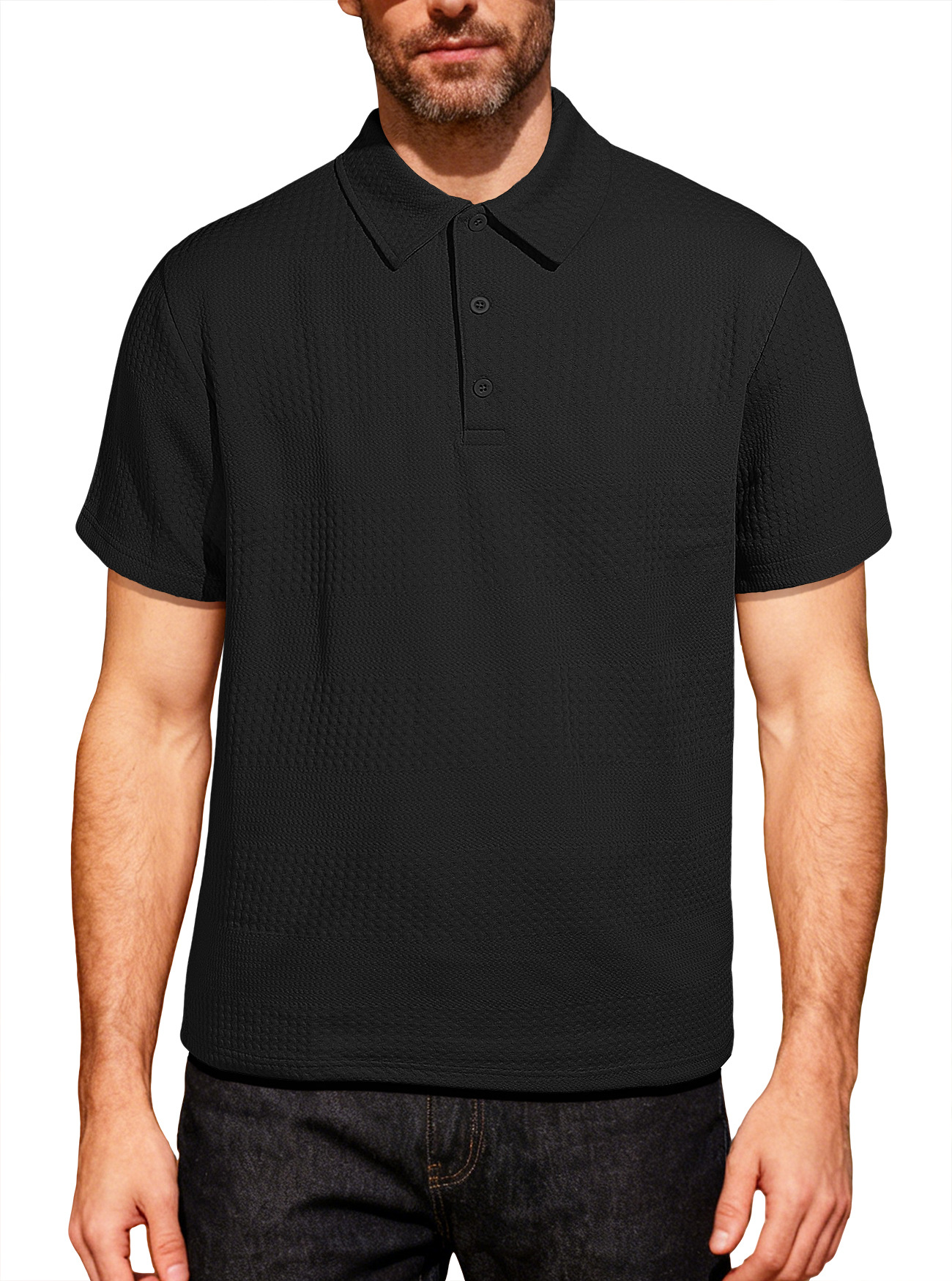 Comercio exterior transfronterizo de verano hombre polo de punto de color sólido botón de solapa camiseta de manga corta casual camiseta para hombre