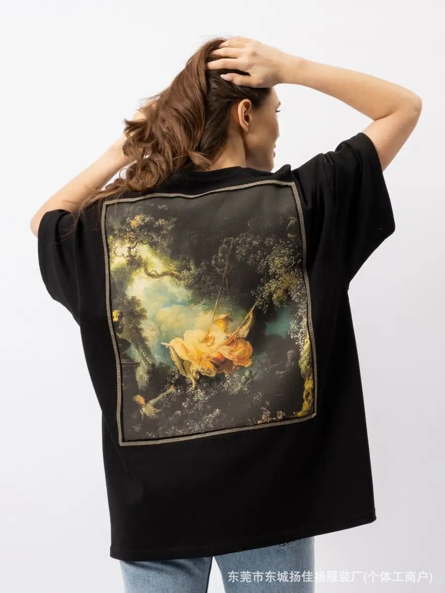 Retro elegant cotton T-shirt for leisure