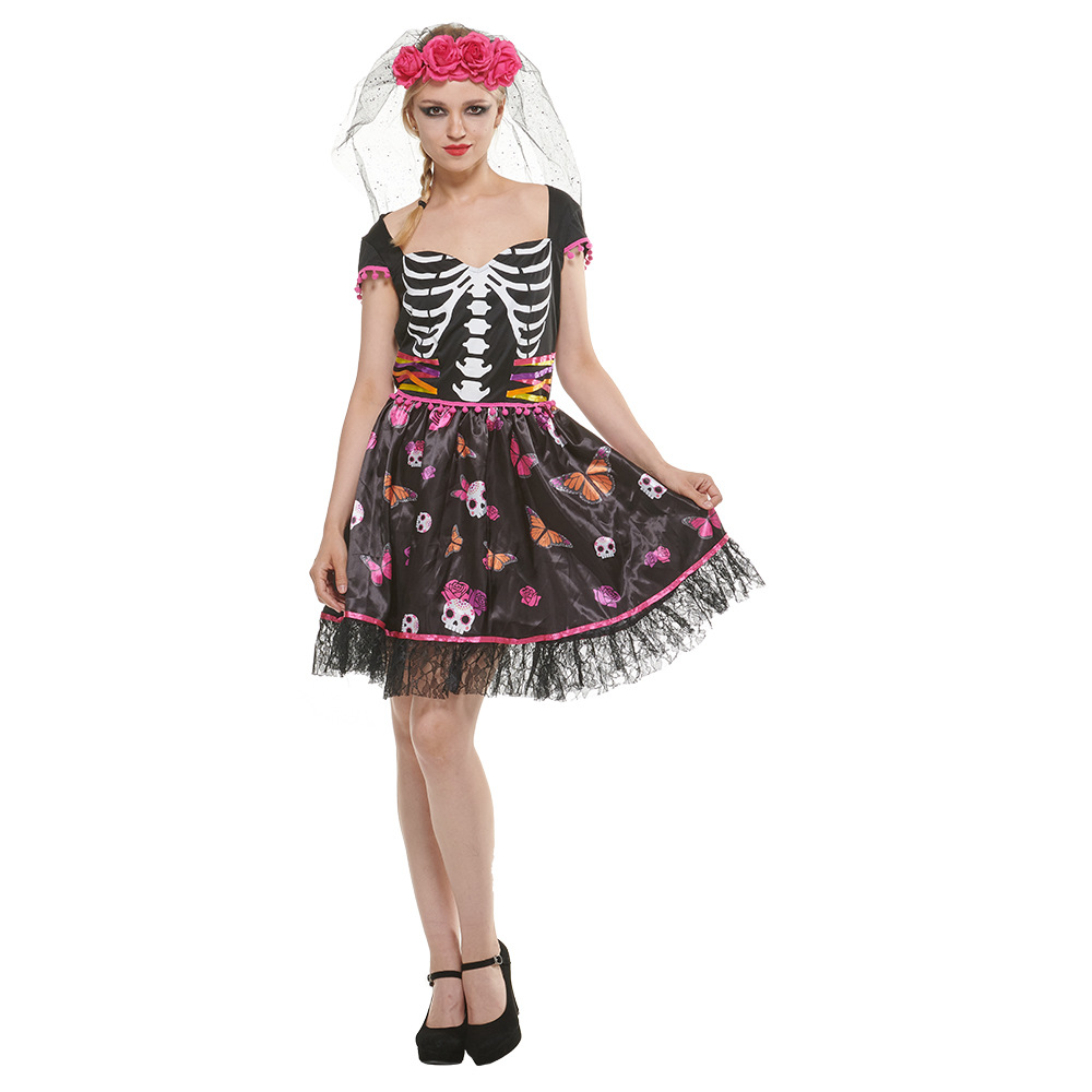 Wholesale Women's Halloween Costumes Funny Skeleton Skull Party Stage