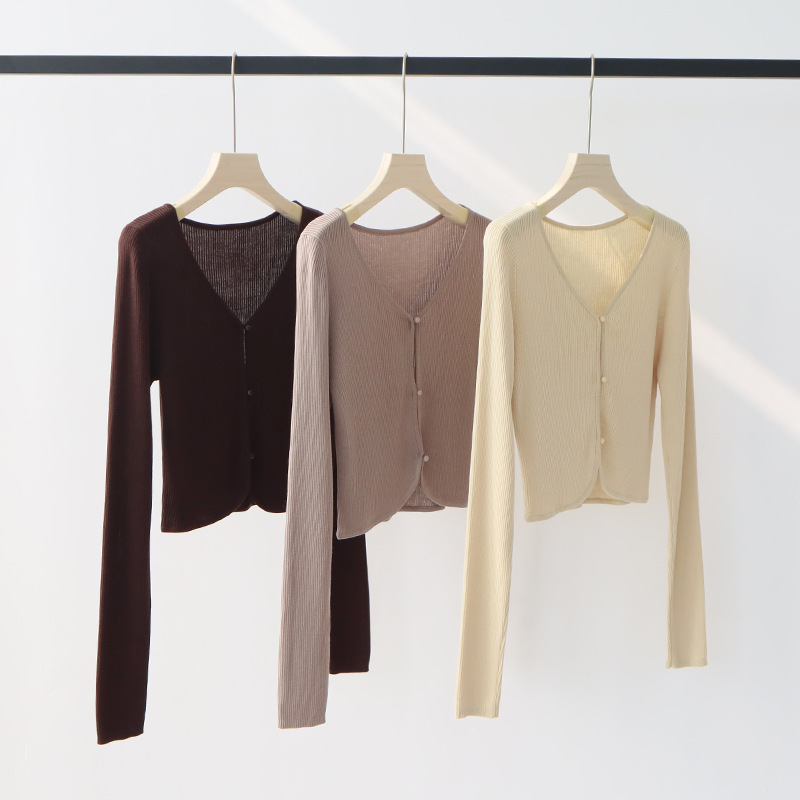 Early Spring Wear, Early Spring Top, Lyocell Tencel Knitted Cardigan, Long-Sleeved, High-End, Pearl Button Jacket