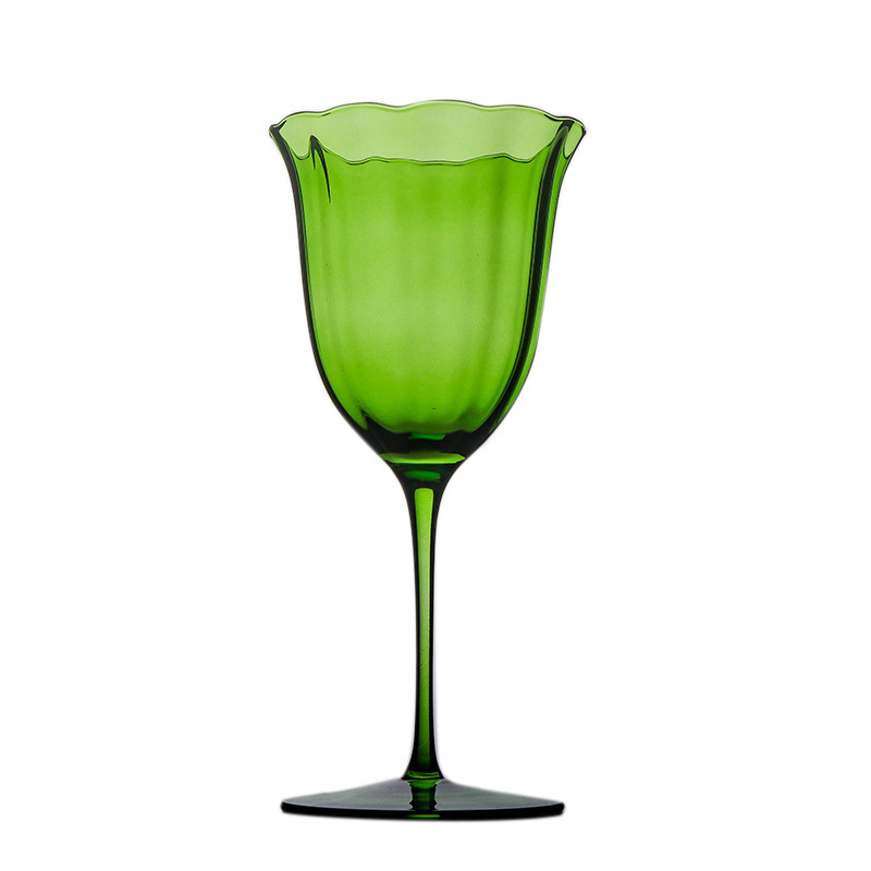 Vintage verde flor taza de vino elegante nicho medio alto taza de champán de cristal taza de vino cóctel