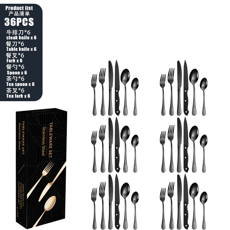 Conjunto de cubiertos de acero inoxidable 1010 cuchillo y tenedor cuchara set set set set 24 piezas set de carne de carne occidental cuchillo y tenedor