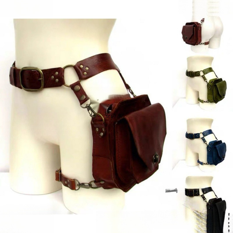 Retro Style Pu Small Square Bag Women's Shoulder Bag Cross-Leg Bag Waist Bag Motorcycle Style Side Bag Medieval Knight Stylish Wholesale