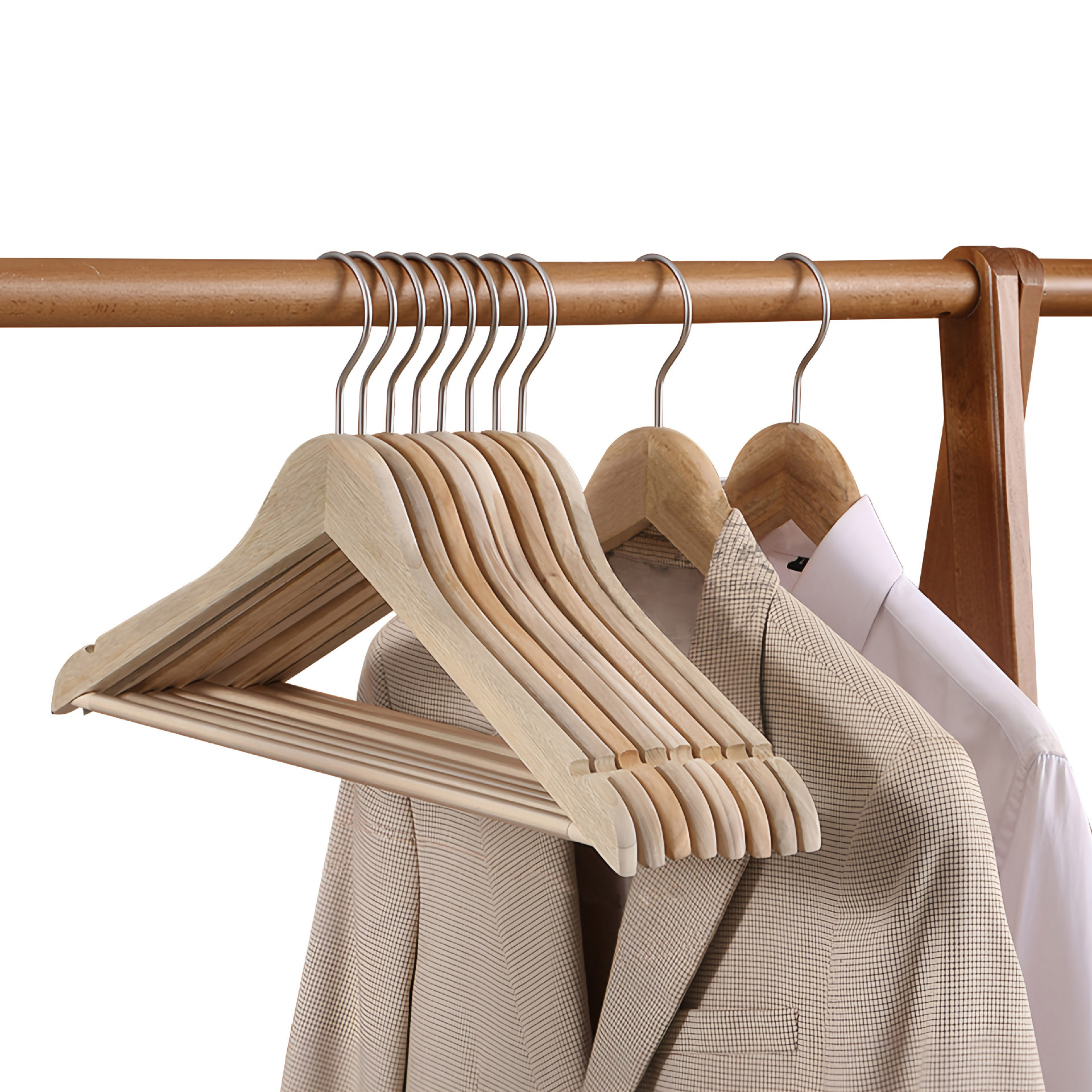 Percha de madera de alcanfor, traje, traje, ropa de madera maciza sin pintura, colgante, soporte de ropa de madera sin costuras para hotel en casa, anti-moho e insectos