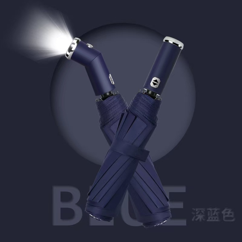 Paraguas plegable promocional totalmente automático, de diez varillas reforzadas, para dos personas, con triple pliegue y revestimiento negro para protección solar y protección UV, apto para clima soleado y lluvioso.