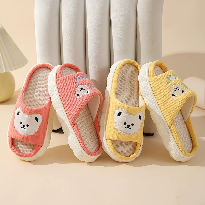 Льняные тапочки с толстой подошвой, женские домашние Нескользящие домашние тапочки для пар, милая мягкая подошва, сезонные домашние тапочки из хлопка и льна для мужчин