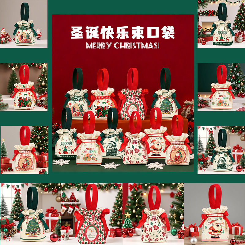 Bolsa de regalo de Navidad, caja de regalo de manzanas para niños, embalaje para Nochebuena, bolsa de regalo de Papá Noel, creatividad en lona navideña