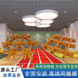 定制铝格栅吊顶装饰木纹铝网格天花材料异形餐厅葡萄架方格铁格栅