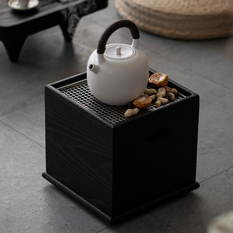 Ash wood charcoal fire bowl, stainless steel tea brewing stove, square tea stove, outdoor picnic barbecue stove
