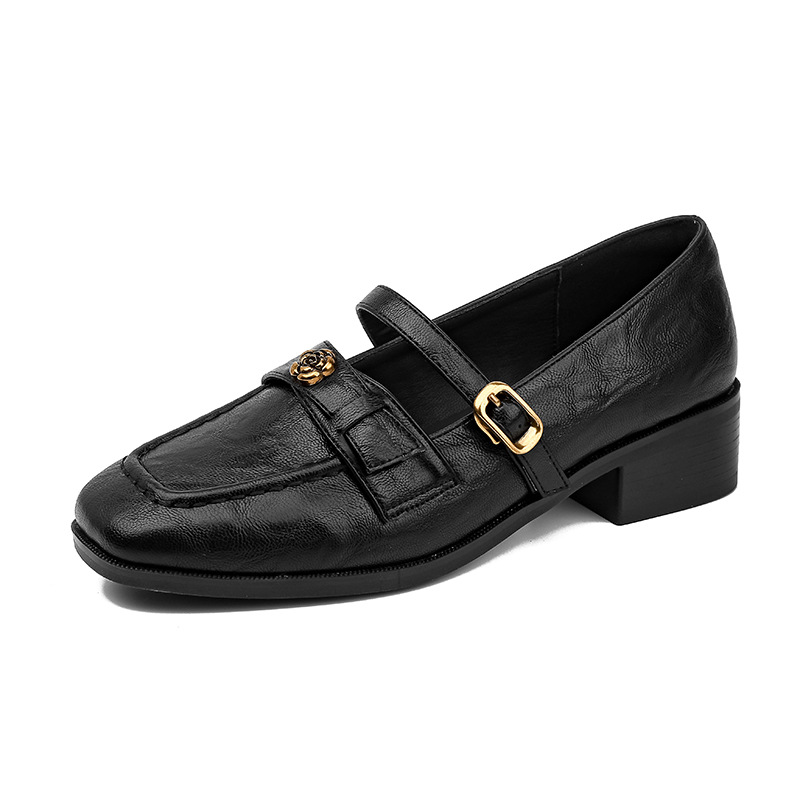 Soft Model~Soft Leather Vintage Mary Jane Women's With A Buckle Strap, Loafers, Mid-heel Soft-soled French-style Single_vogvips.com