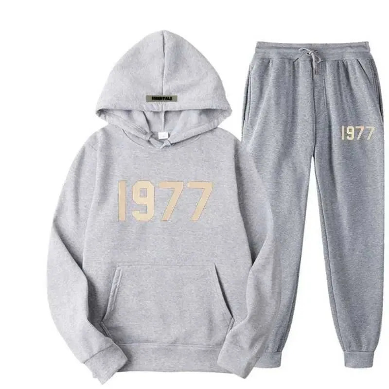 In stock 2026 new model cross-border hot-selling trendy brand high street loose fleece hoodie set with 1977 lettering, unisex with hood In stock 2026 new model cross-border hot-selling trendy brand high street loose fleece hoodie set with 1977 lettering, unisex with hood
